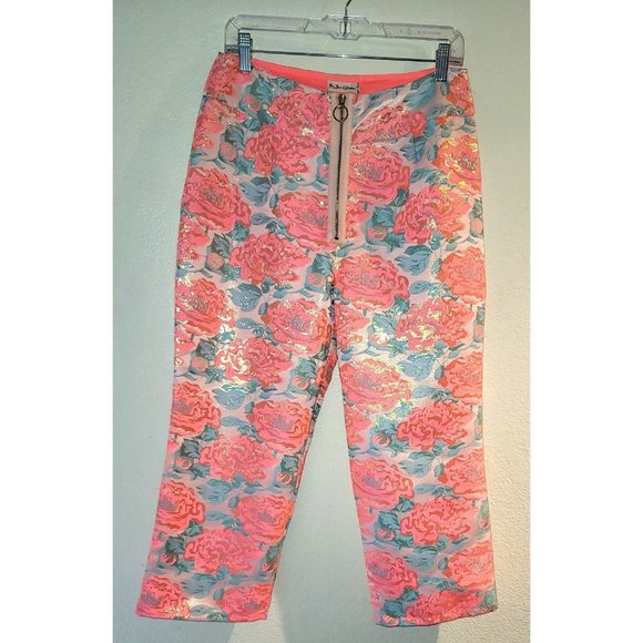 For Love & Lemons Floral Metallic Brocade Pants Size Large - Picture 3 of 10